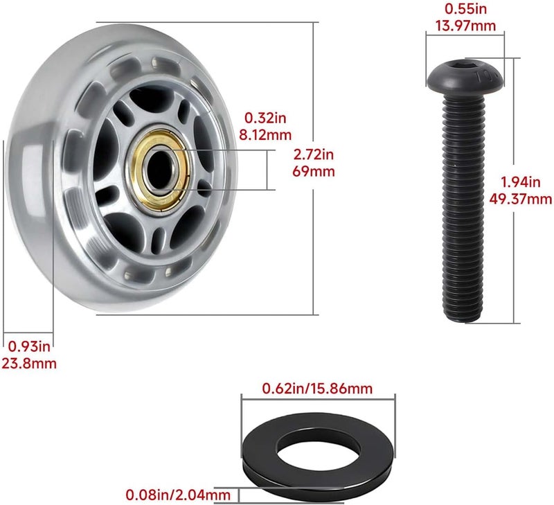 MUGLFPT Compatible with Peloton Exercise Bike Front Mobile Wheels Replacement Kit, 2-Pack Transport Wheels with Bolts & Washers, Compatible with Peloton Bike, 2.72" Wheel OD, Easy Indoor Relocation - Image 2